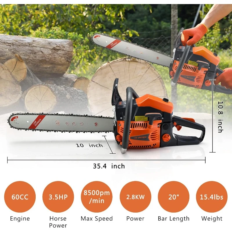 Gasoline Powered Chainsaw 20 Inch Handheld Cordless Petrol Chain Saws For Forest, Wood, Garden and Farm Cutting Use