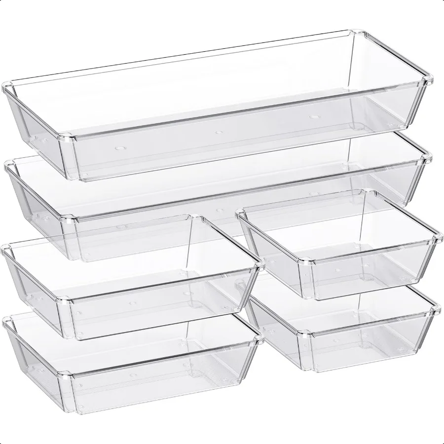 

6 Pack Large Clear Plastic Drawer Organizer Trays Desk Drawer Organizers and Storage Dividers NonSlip Storage Bins for Jewelry