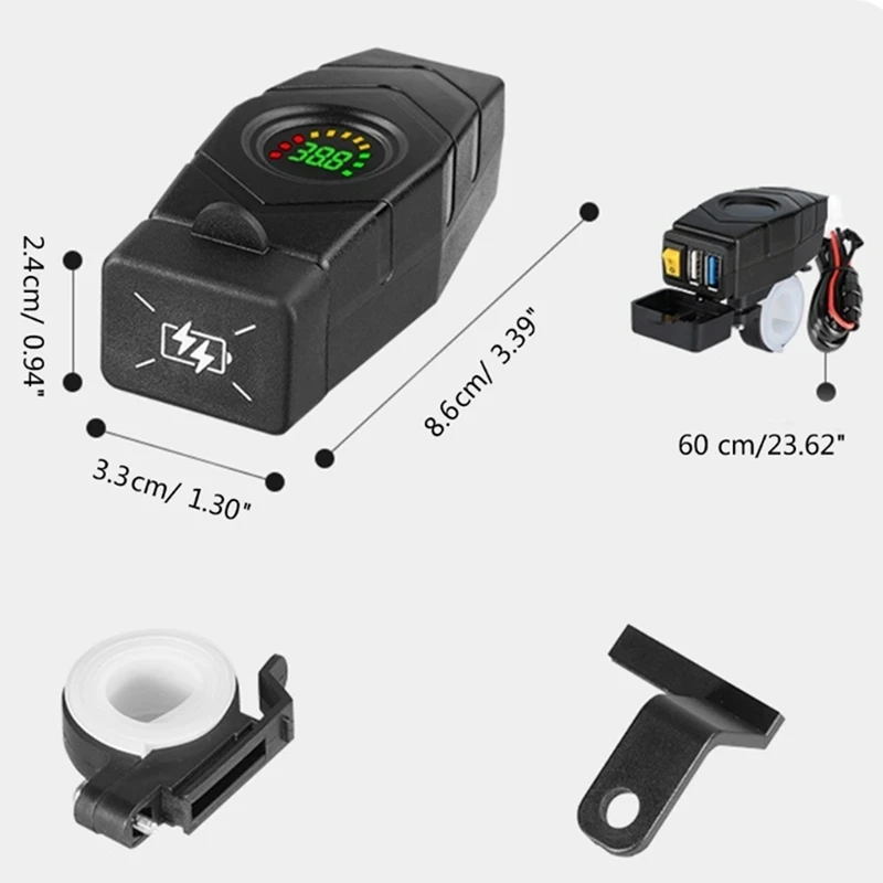 C1FB 20-80V E-Bike Handlebar USB Charger 24V 36V 48V 60V QC3.0 Quick Charger Adapter(Red Light)-AD23 view 2