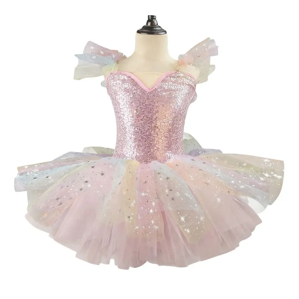 Fashion Sequin Kids Ballet Dress Modern Puffy Performance Clothes Shiny Party Dress Ballet Tutu Dance