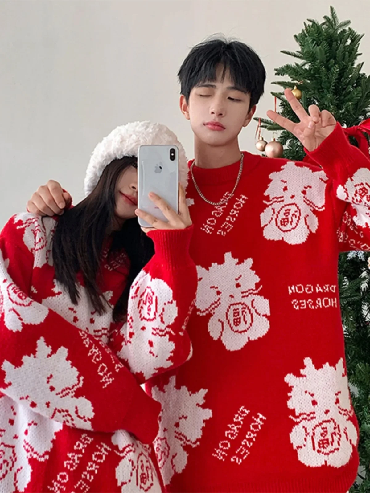 

Мужской зимний вязаный свитер-худи с капюшоном, коллекция National Sle Dragon Year Luy, красный, базовый слой, круглый вырез, длинный рукав...