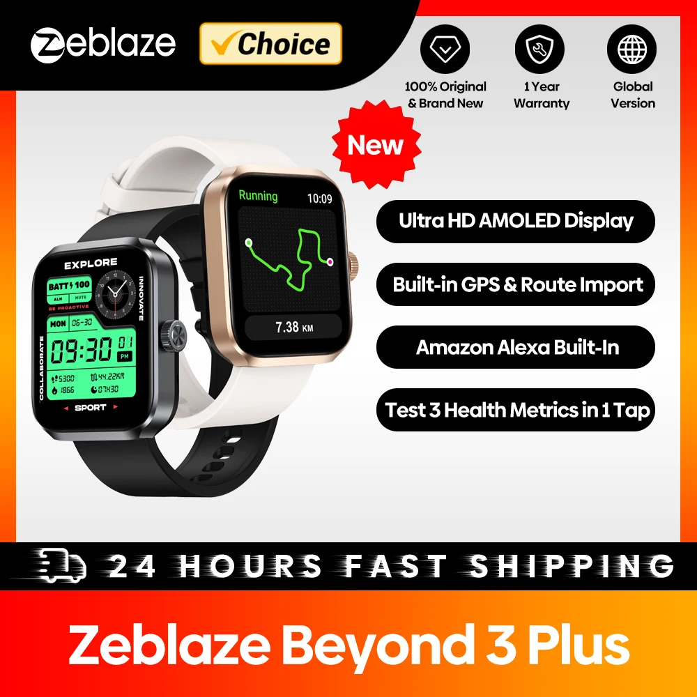 Nowy smartwatch GPS Zeblaze Beyond 3 Plus z 1,78-calowym wyświetlaczem AMOLED, wbudowaną Alexą, możliwość prowadzenia/odbiórania połączeń telefonicznych, wodoszczelność 3ATM, smartwatch sportowy.