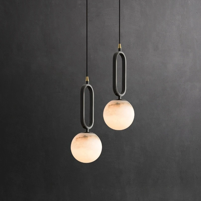Modern Marble Pendant Light for Living Room Bedroom Bedside Hotel Hanging Lamp Ceiling Chandeliers Copper Decoration Home