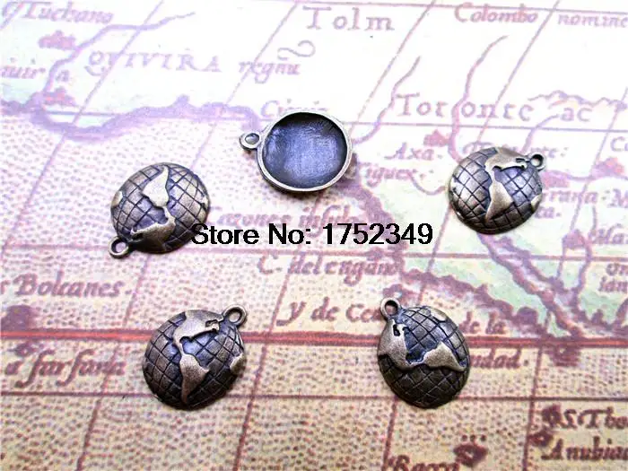 

100pcs--Globe , Antique Bronze Lovely Mini Globe Charm Pendants Earth 15x18mm