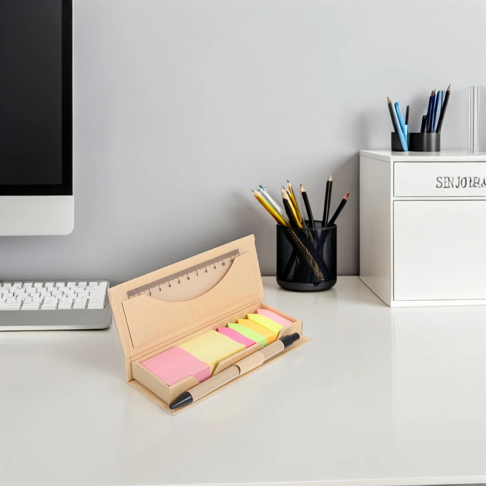 

1Set Memo Pad Box Colored Page Markers Index Tabs Ruler Rectangular Note Pads Sticky Tabs Office School Supplies Organizer