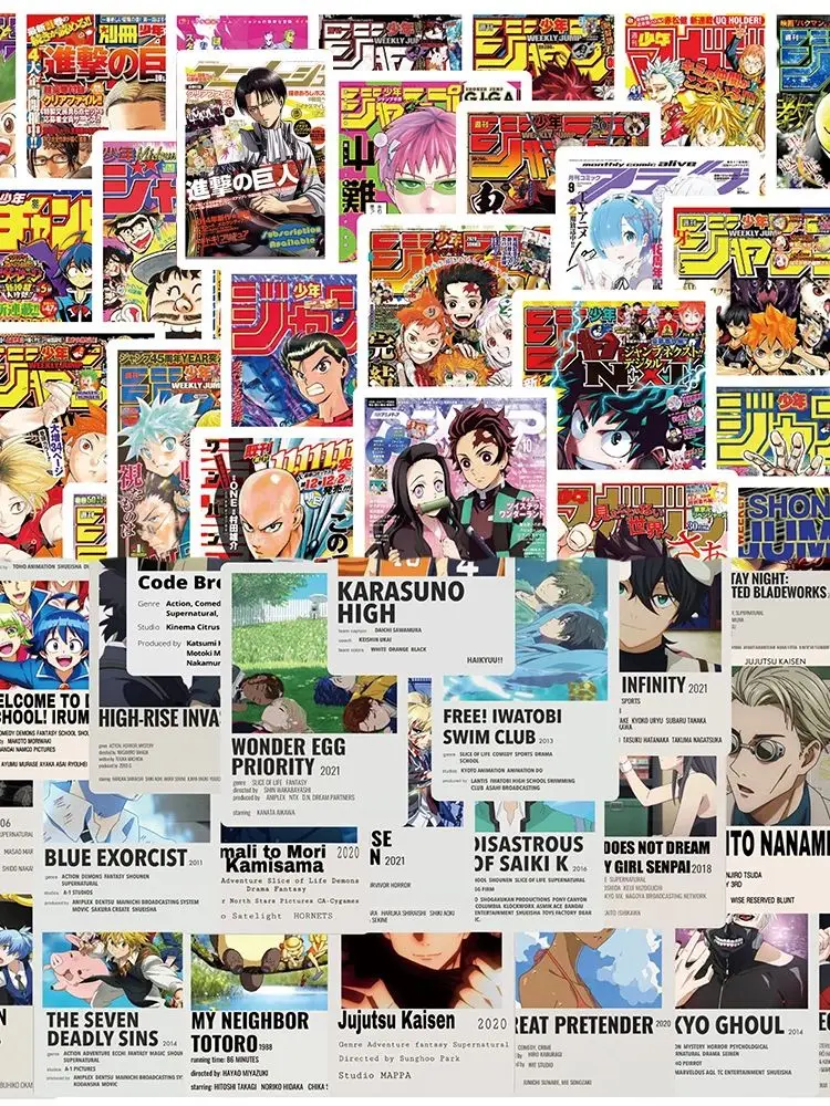 50/100 pièces mélange Anime attaque sur Titan Jujutsu Kaisen affiche autocollants esthétiques enfants jouet ordinateur portable téléphone voiture décoration autocollant