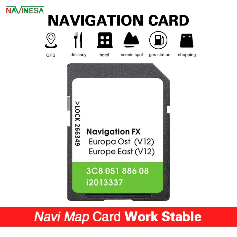 

8GB Transporter Sat Nav Navigation Card Verssion 3C8 051 886 08 FX V12 OST EAST for VW Europe Map