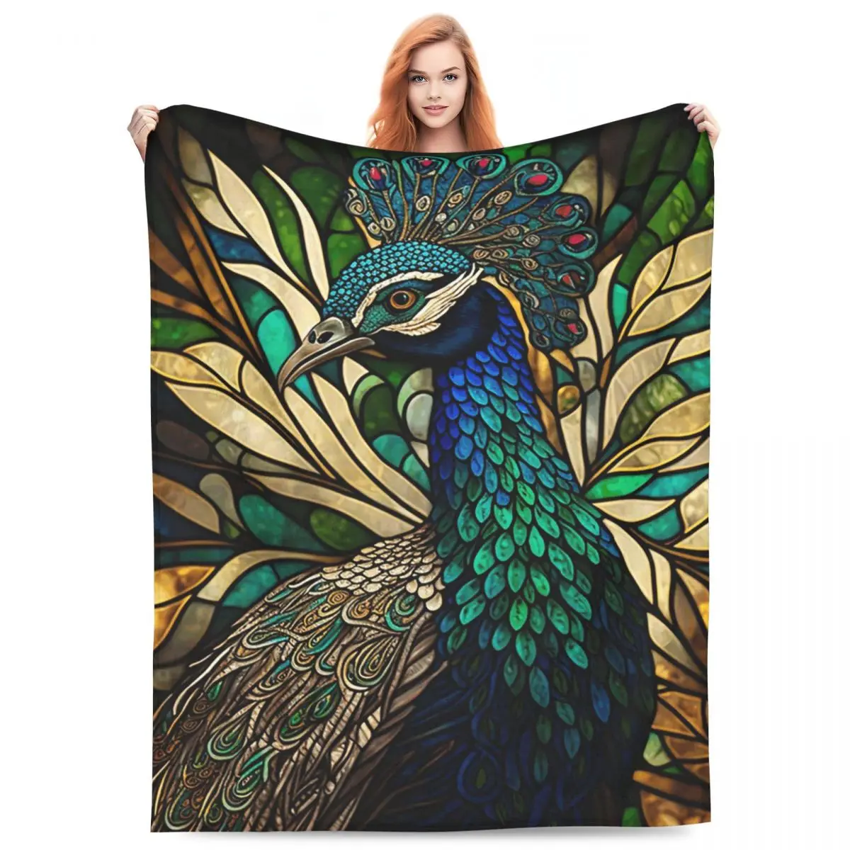 Stained Glass Peacock Blanket Flannel Sofa Throw Blanket Super Soft for Couch Bedding Travel Throws Bedspread Quilt
