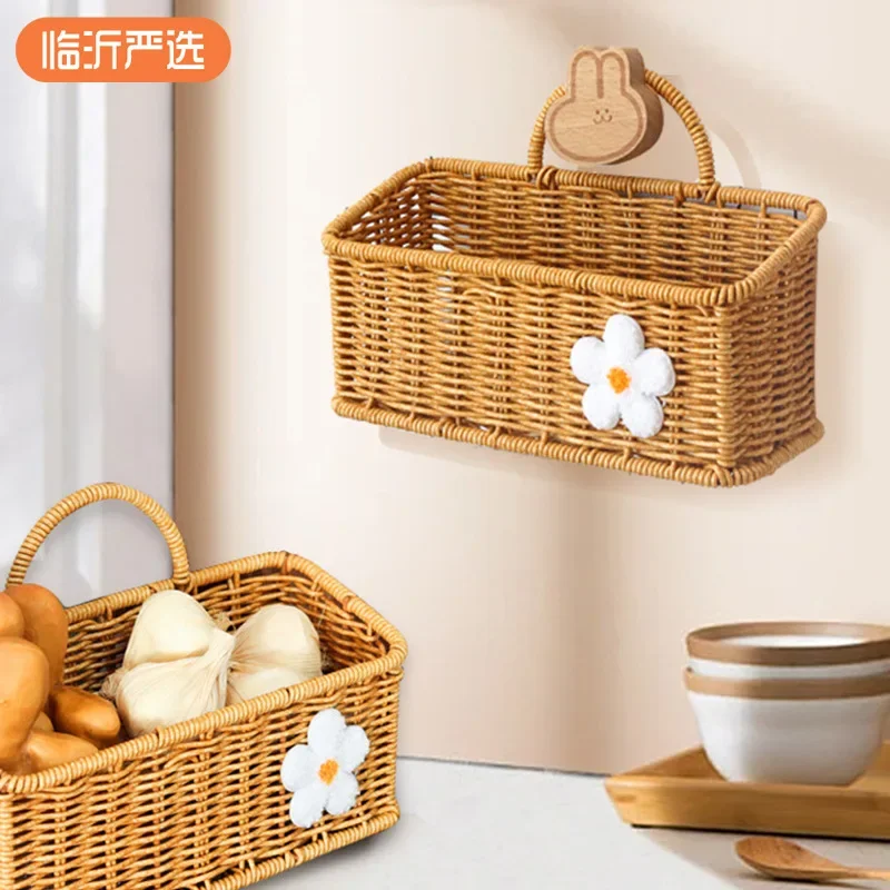 Kitchen and Home Storage Basket Imitation Rattan Weaving Ginger Garlic Scallion Egg Storage Box Vine Weaving Wall Hanging Hot