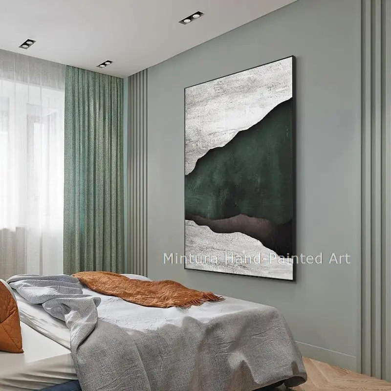 Handmade Handpainted Abstract Modern Landscape Oil Paintings Canvas,Dark Green Hill Wall Art,Picture For Living Room Home Decor