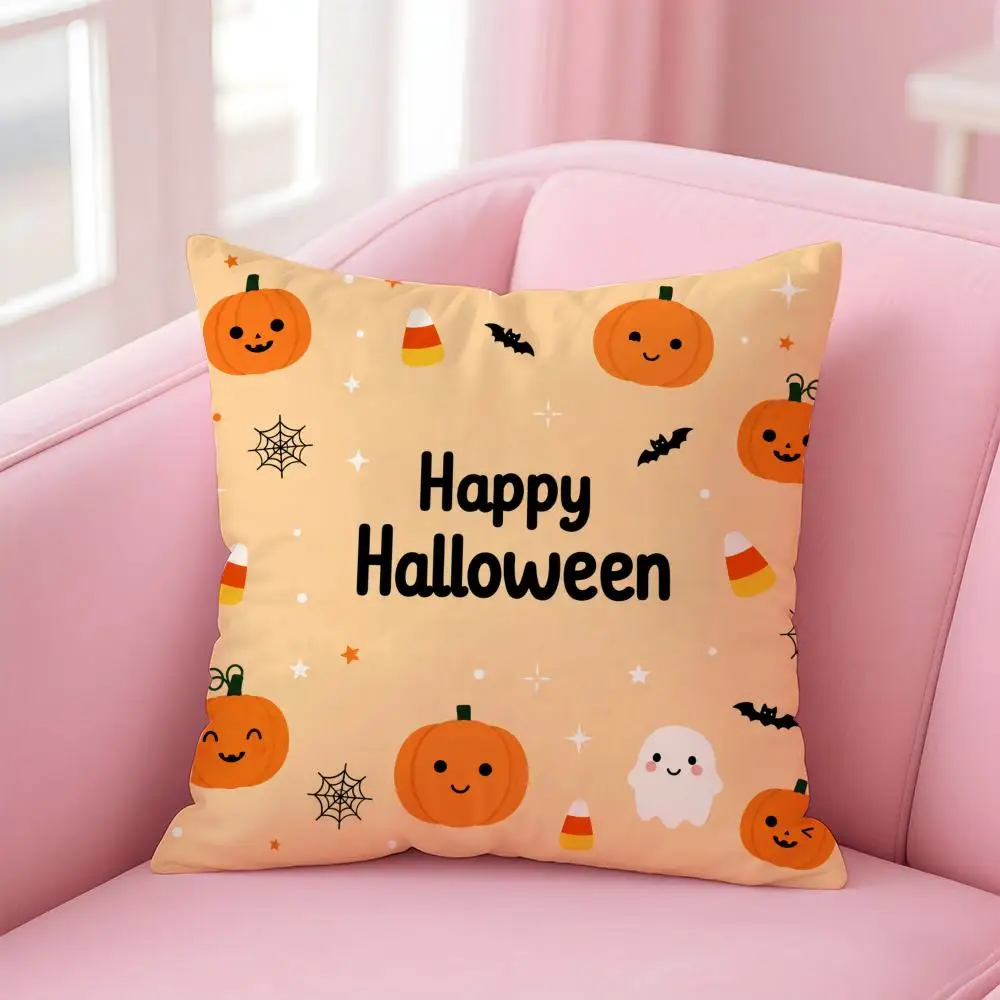 Halloween Pumpkin Skeleton Cushion Cover Short Plush Double Sided Printed Soft Pillow Case Home Sofa Decor Festival Gifts 3