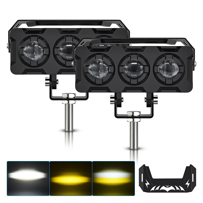 Motorcycle Spotlights LED Two-Color Yellow+White Electric Motorcycle Spotlights Off-Road Working Light 18000LM 60W DC12V/24V