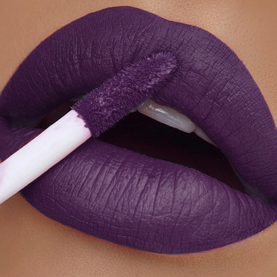 Veludo lábio esmalte batom líquido creme produto de maquiagem feminina nude fosco roxo pigmento à prova dwaterproof água longa duração lábio matiz pasta