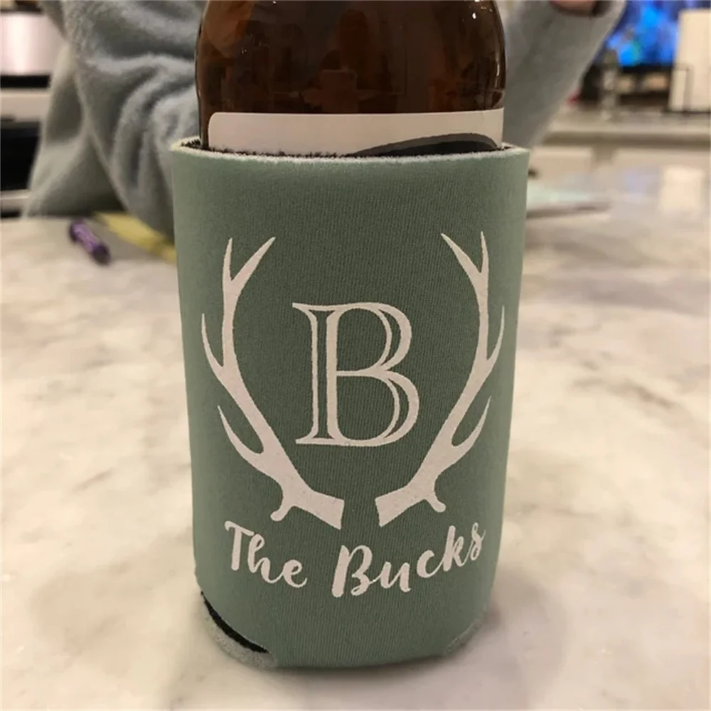 The Hunt is Over - Wedding Can Cooler #111R - Custom - Wedding Favors, Beverage Insulators, Beer Huggers