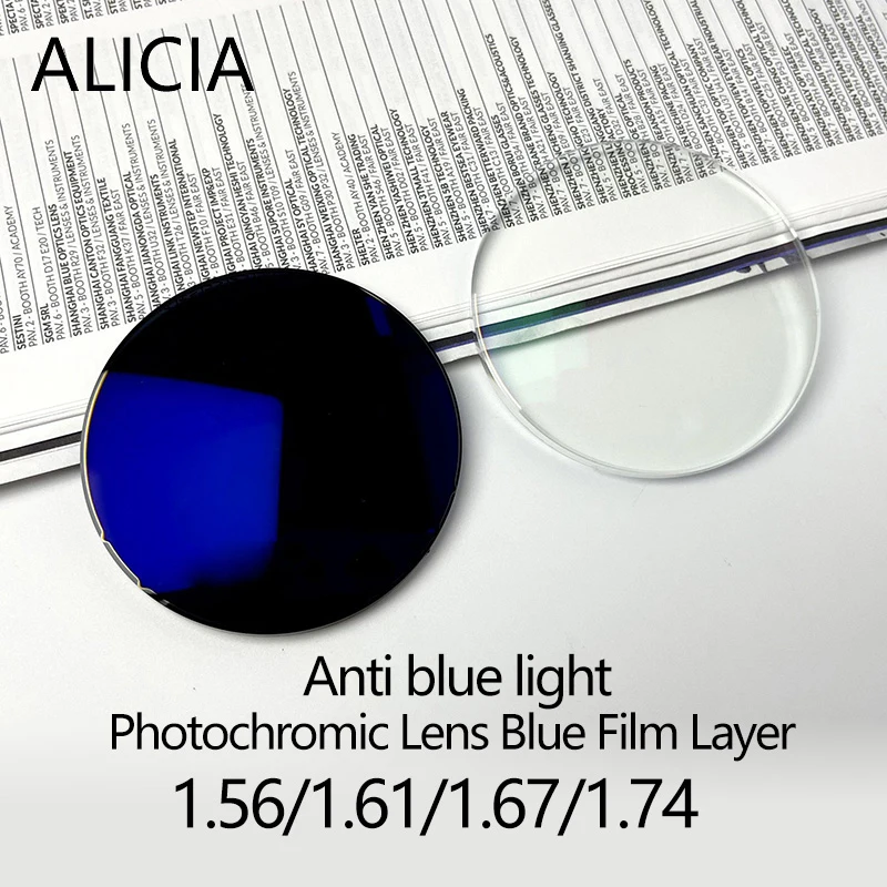 

ALICIA 1.56/1.61/1.67/1.74 Blue Film Layer Anti Blue Light photochromic Lens Myopia Hyperopia Optical Prescription Lens Man Woma