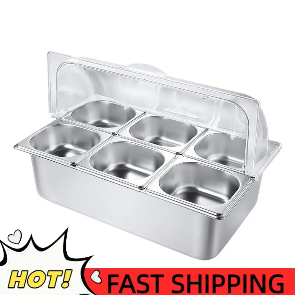 

6-секционный контейнер для демонстрации и подачи еды на столешнице с прозрачной откидной крышкой, охлаждаемая витрина для продуктов, лотки для ресторанов