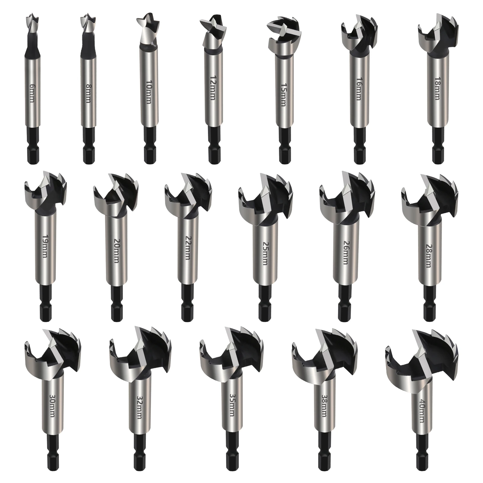 Versery 1 Stück 6-40mm Forstner Holzbearbeitungswerkzeuge Lochsäge Scharnier-Bohrer 1/4"(6,35mm) Sechskantschaft Hochkohlenstoffstahl-Schneider – Detail 11