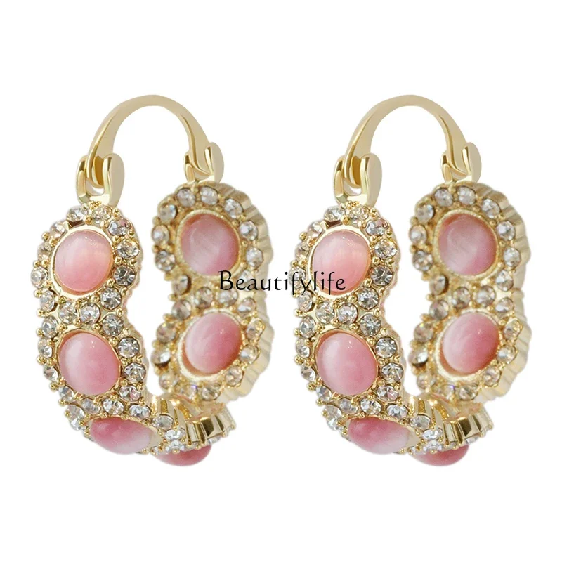 

Light luxury unique earrings 2024 new popular high-end temperament retro sweet circle ear buckle