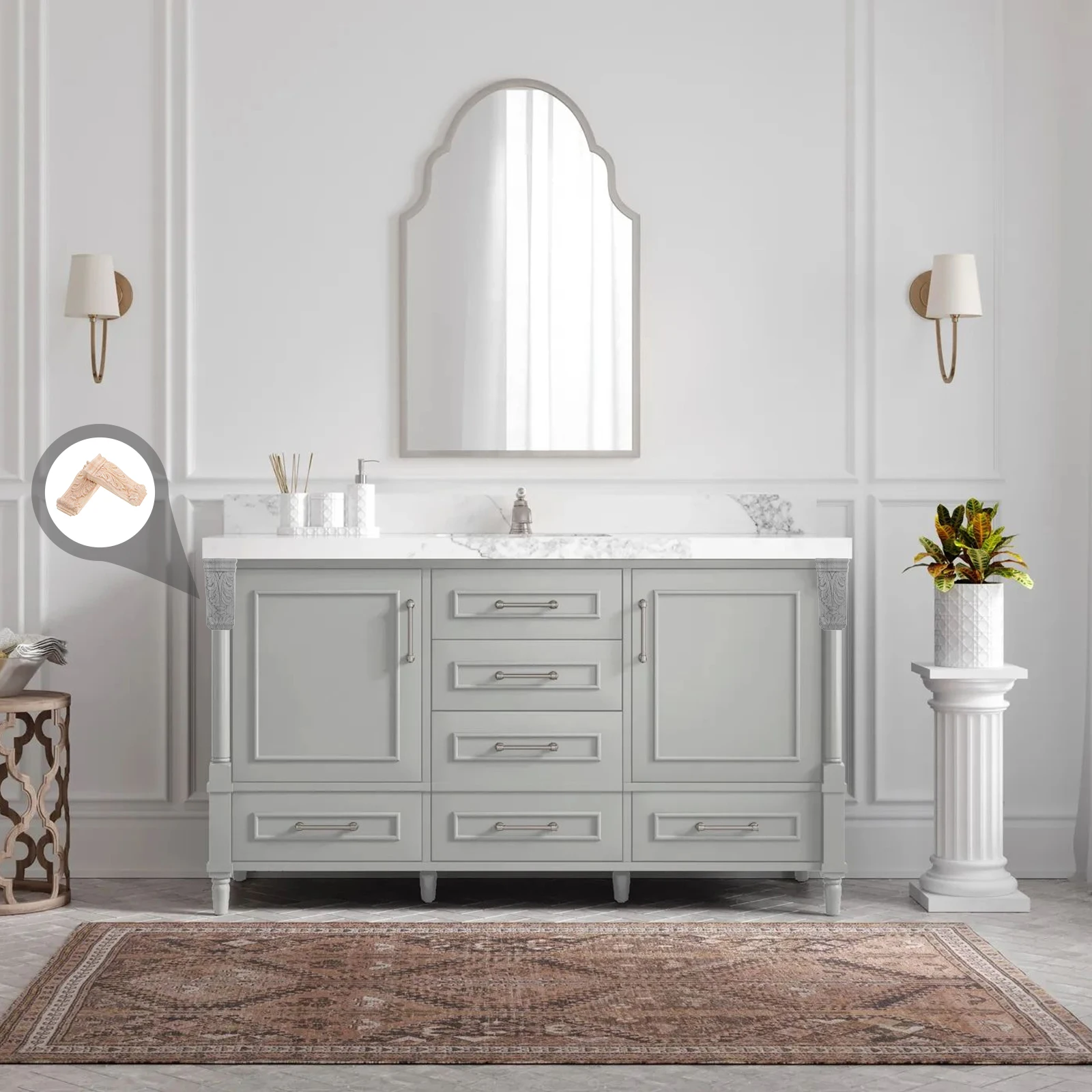 

2pcs Wooden Roman Columns Corner Appliques European Style Handcrafted Decorative Columns For Doorway Cabinet Solid Wood Carved