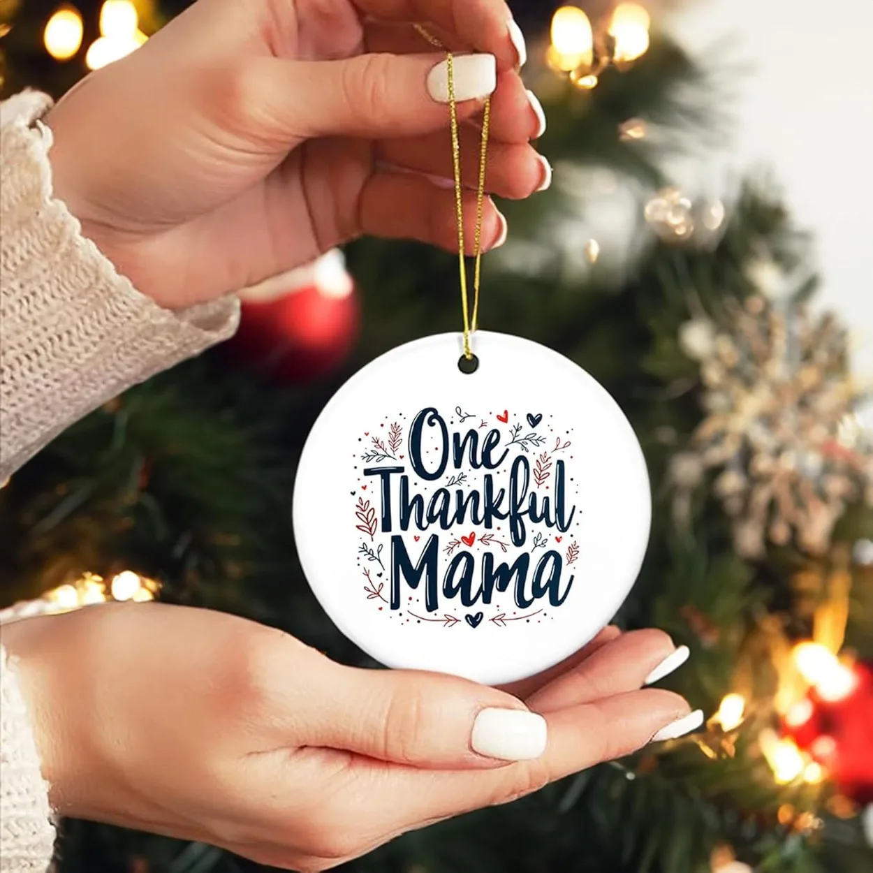 زخرفة سيراميك للأم الممتنة - هدية حلوة للأم من الابنة أو الابن، طراز حديث، تصميم زهري أحمر وأزرق #2