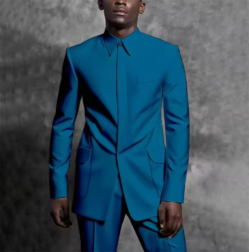 

Мужской костюм из 2 предметов, смокинг с воротником-стойкой, джентльменский однотонный комплект одежды, умные повседневные офисные мужские костюмы, индивидуальный заказ