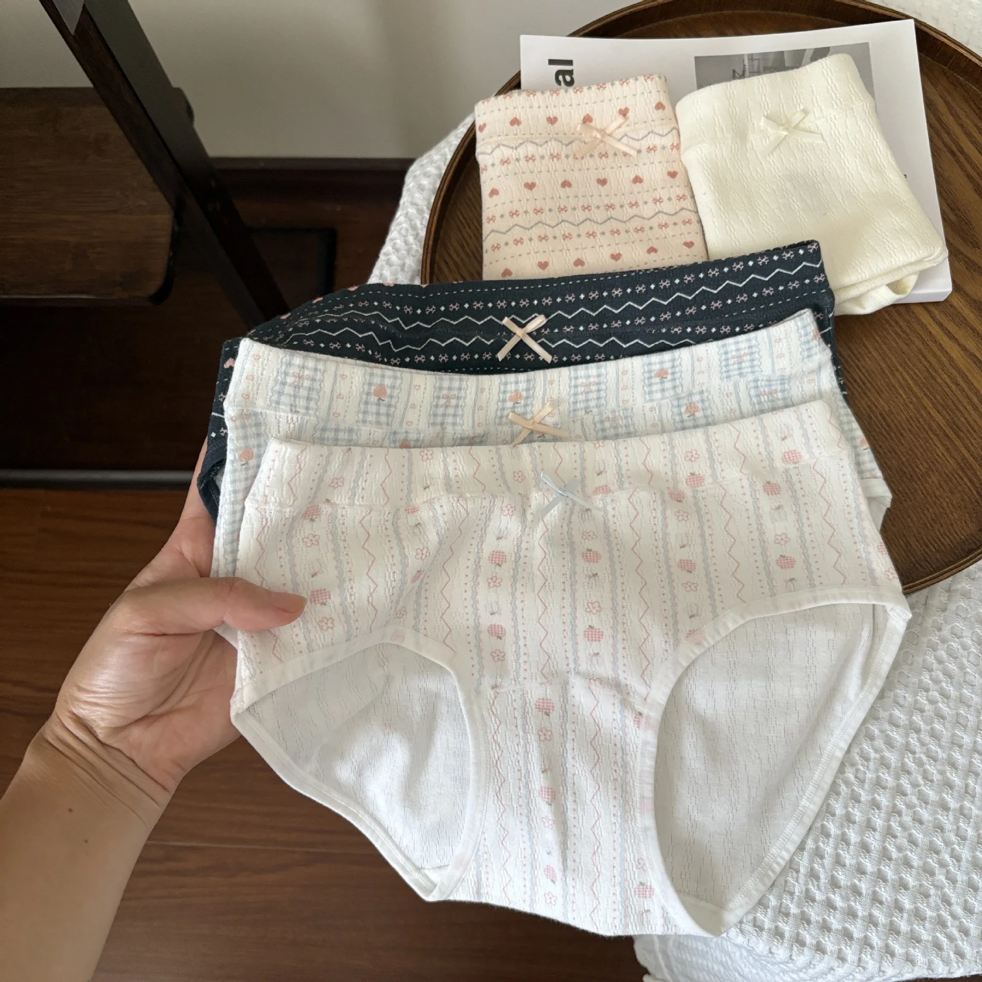 

Bohemian Retro Print Briefs Cotton Mid Waist Women Panties Sexy Lingerie Bow Cute Underwears Ladies Girls Seamless Underpants