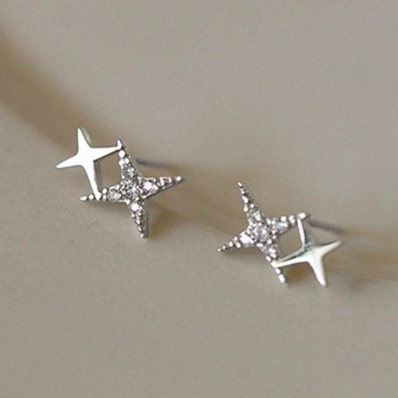 New Fashion Silver Color Stud Earrings Women Gift Banquet Asymmetry Cross Star Earring Girls Jewelry Vintage Accessories Gifts image 5
