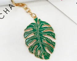 Zinc Alloy Hollow Turtle Leaf Keychain Pendant Nordic Green Fresh Enameled Bag Charms Key Chains