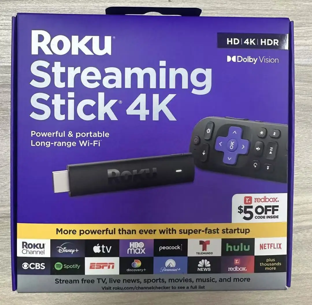 Stik Streaming baru 4K | Perangkat Streaming Roku portabel 4K/HDR/Dolby Vision, Remote suara Roku, TV langsung & Gratis