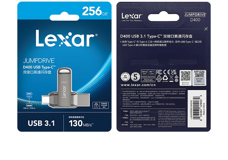 Original Lexar JumpDrive Dual Drive D400 USB 3.1 Typ C/A Memory Stick Dual Slot USB-Stick 32GB 64GB 128GB 256G Für PC/Mac – Detail 11