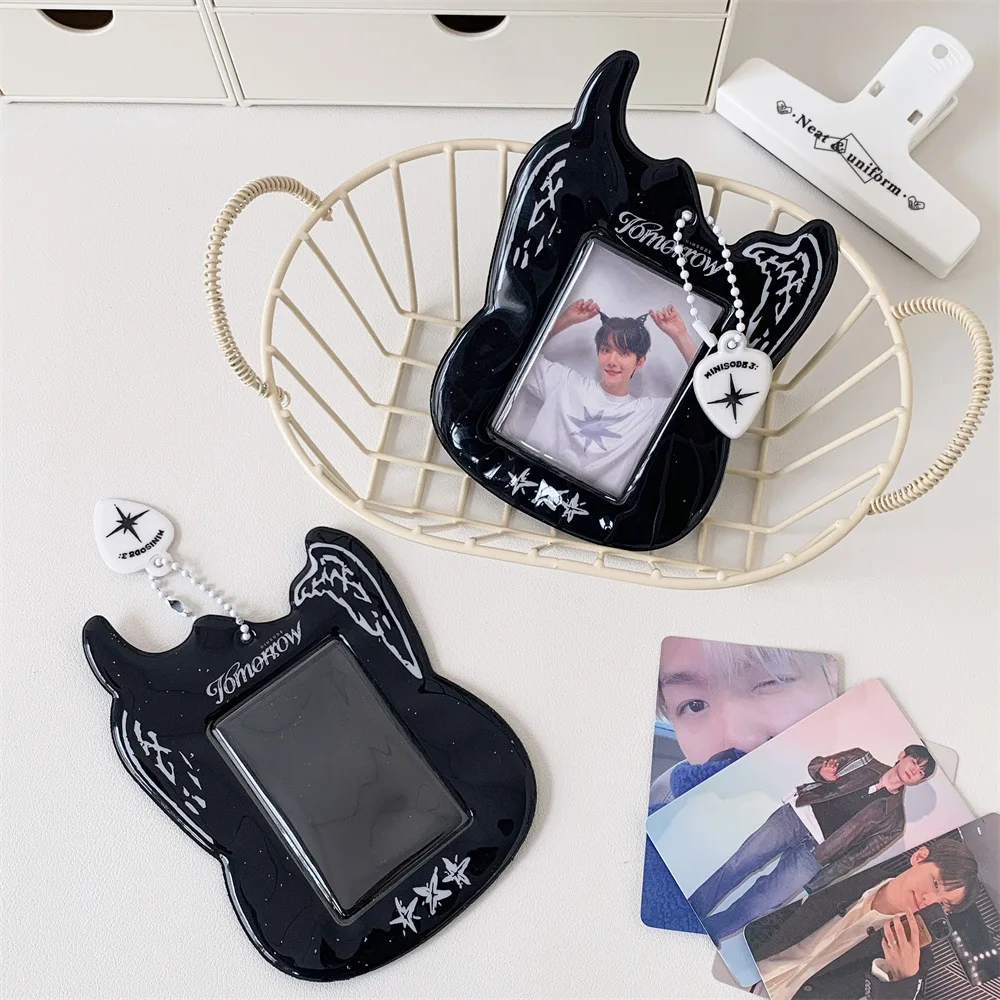 PVC Cute Cartoon Black Photo Card Holder Pockets for Mini Photo Sticker & Name Card 3 Inch Photos with Key Chain