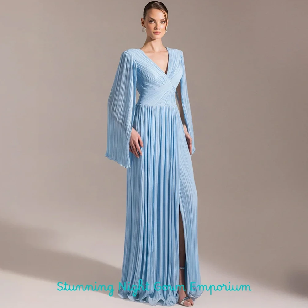 Formal Chiffon V-Neck Evening Dress Classic Long Sleeves Customized Prom Dresses Sexy Lace Up Back Special Occasion Gowns image 6