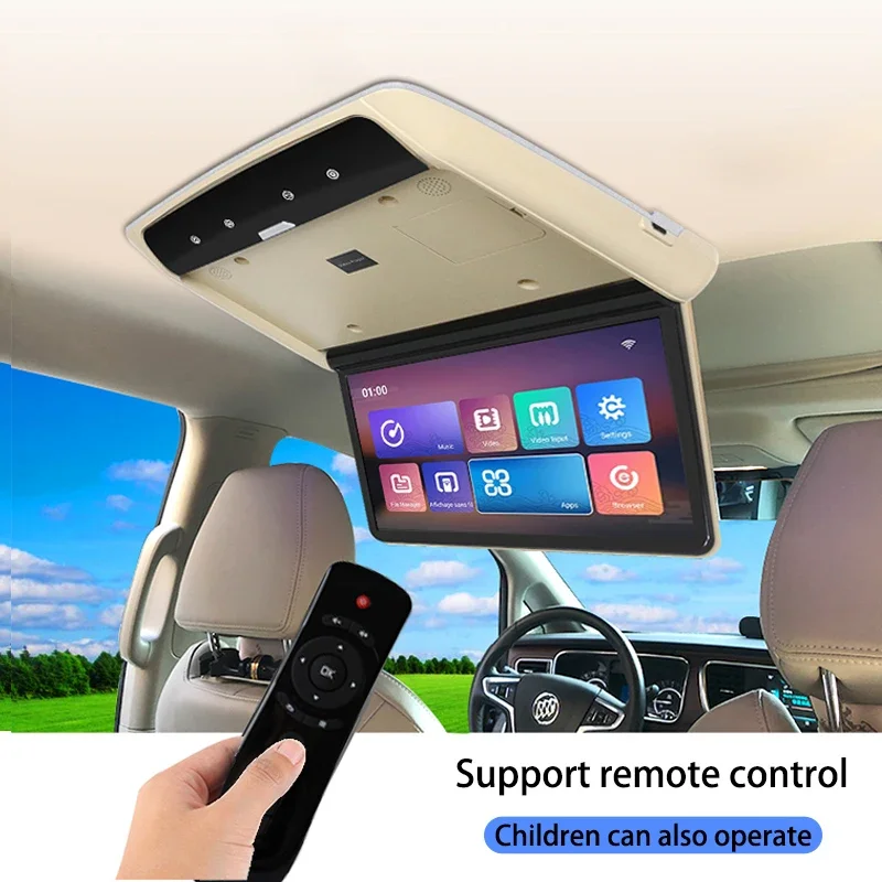 15.6 Inch Android Car Monitor 4+64GB Multimedia Player 4K IPS Screen Roof Mount Display Ceiling TV Support AirPlay Miracast HDMI