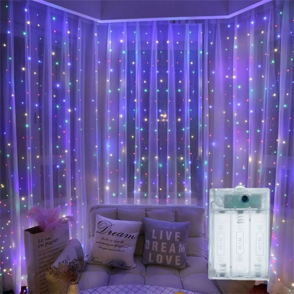 

Fairy Curtain String Light Battery Power Eid Mubarak Wedding Outdoor Ramadan Festival Party Home Decoration 600/300/200/100LEDs