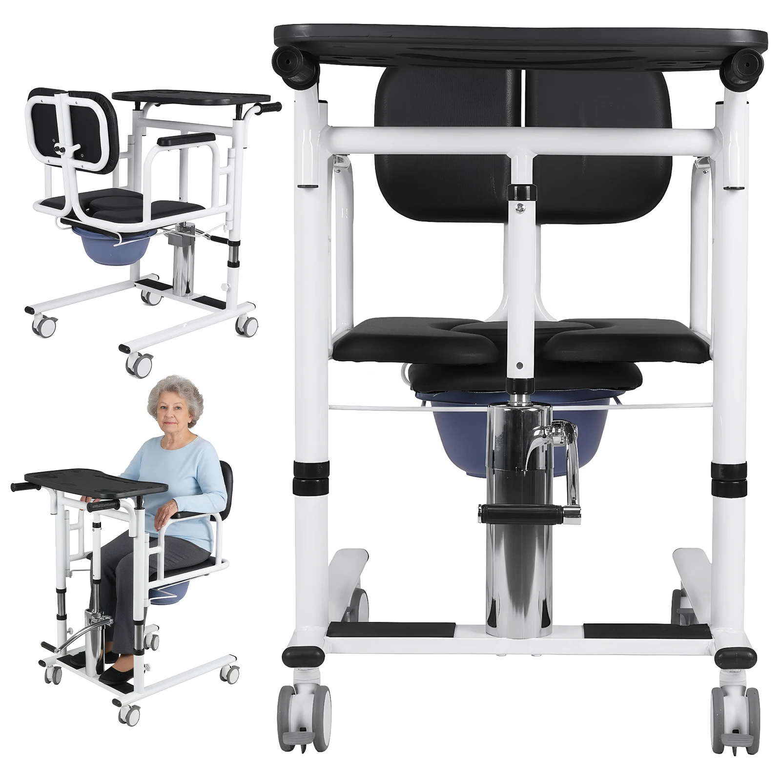 

Кресло-подъемник для перемещения из кровати в туалет с колесиками, гидравлическое кресло-коляска-туалет с грузоподъемностью 300 фунтов для пожилых людей и людей с ограниченными возможностями