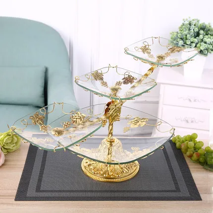 

European plate, living room creative glass fruit plate, luxury double-layer basket, three-layer basin