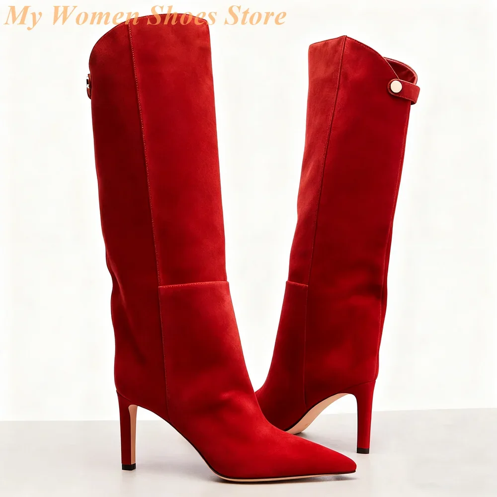 Suede Back Buckle Blue Boots Stiletto Thin High Heel Slip On Sexy Pointy Toe Runway 2026 Winter Autumn Women Dress Shoes view 6