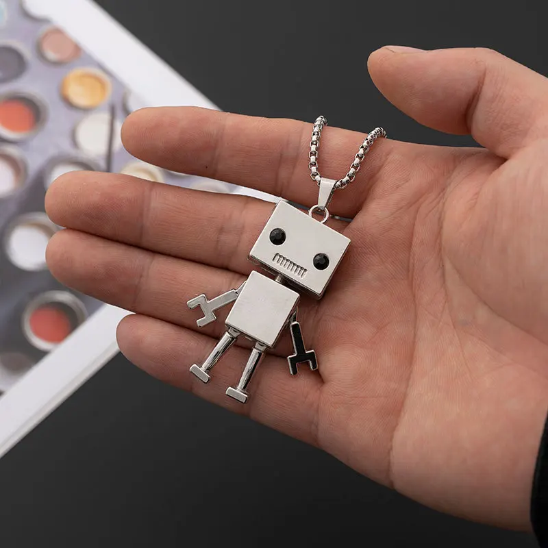 New Sweater Necklace For Men Hip-hop Limb Movable Cube Robot Pendant Neck Chain Cadena Collar Hombre Colar Masculino