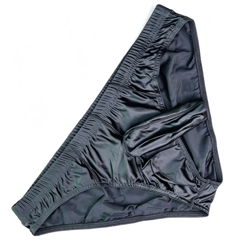 Men Sexy Glossy Ice Silk Satin Triangle Briefs, Low Waist Tight Pack Hip Underpants, Silky Smooth Open Design Daily Wear Panties