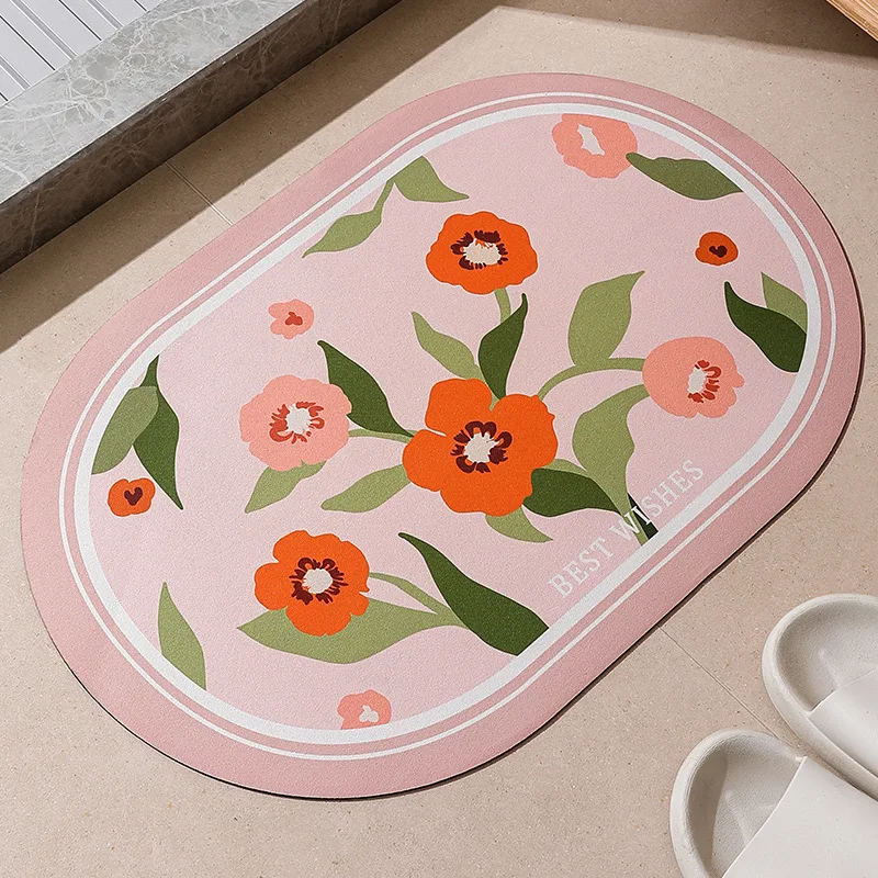 Ins Scandinavian Flowers Floor Mat Toilet Entrance Foot Mats Diatomaceous Earth Absorbent Quick-drying Anti-slip Floor Mat image 6