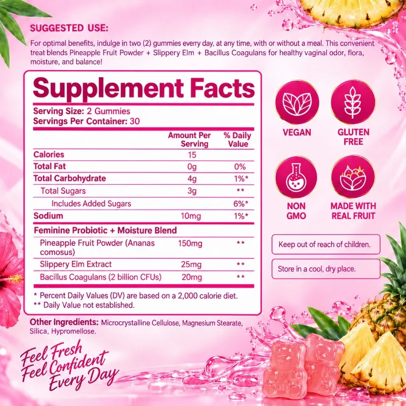 Slippery Kitty Feminine Probiotic + Moisture Gummies - Increase Moisture, Vaginal Health, Reduce Discomfort, Enhance Vitality