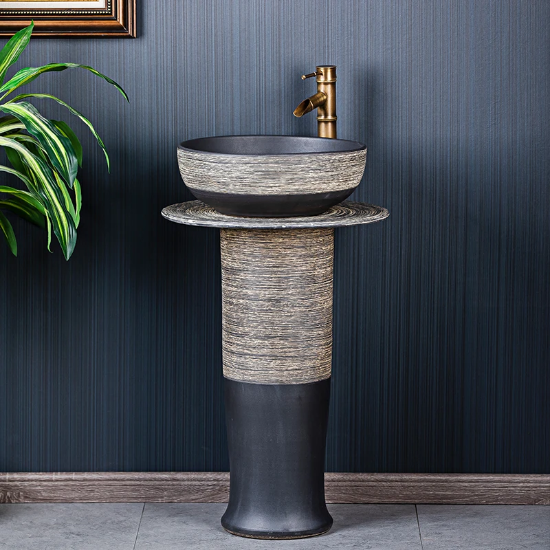 

Ceramic Column Type Washbasin Balcony Bathroom Column Basin Basin Floor Integrated Washbasin Household Washbasin