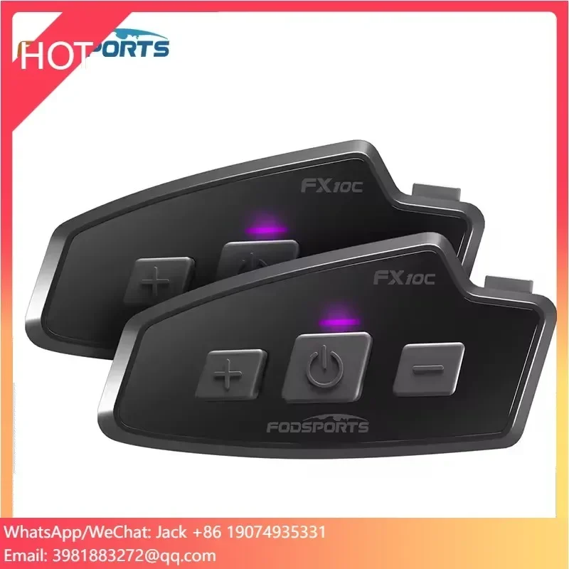 2-piece Fodsports FX10C 1KM Intercom Range Unlimited Connectivity Bluetooth Intercom Headphones Motorcycle Intercom