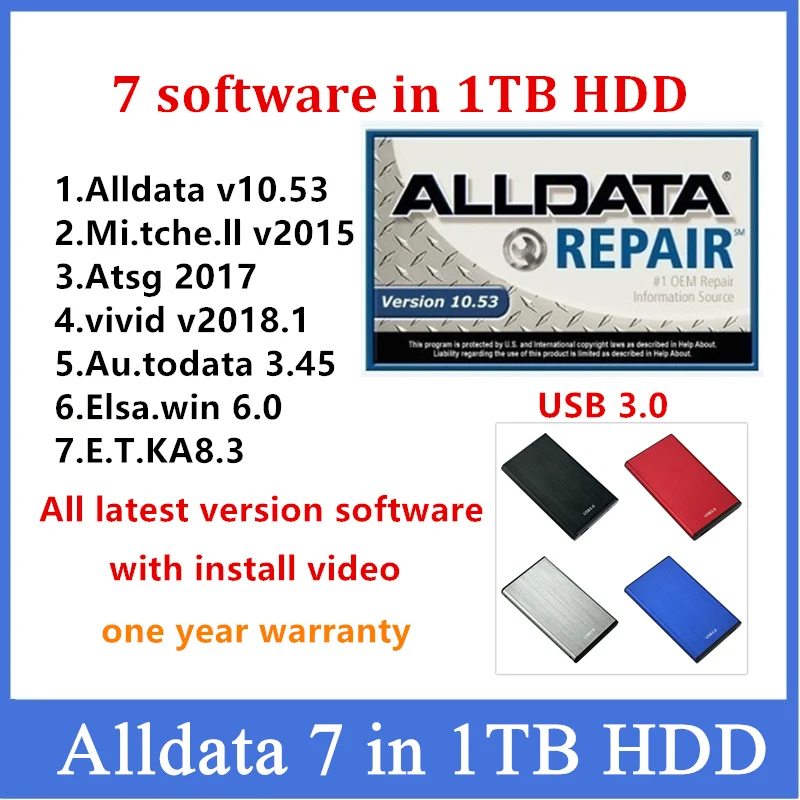 2023 Hot Alldata 10.53v Mitc.ell Auto Repair Software with Vivid 2018.1 Auto-data 3.45 Atsg 2017 Elsawin 6.0 ET.KA8.3 in 1TB HDD