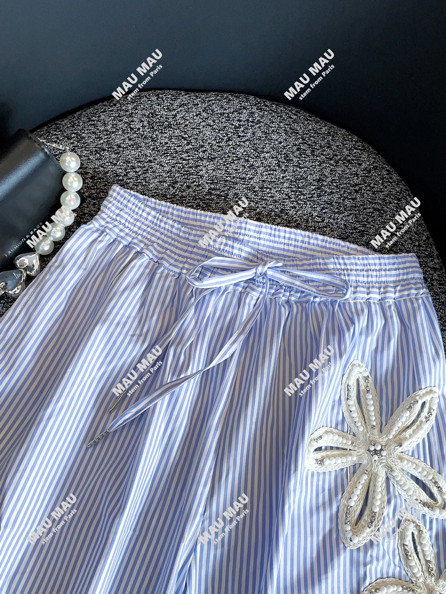 Тяжелые повседневные брюки в полоску с цветочным принтом и высокой талией, прямые брюки для женщин, осенняя сезонная одежда