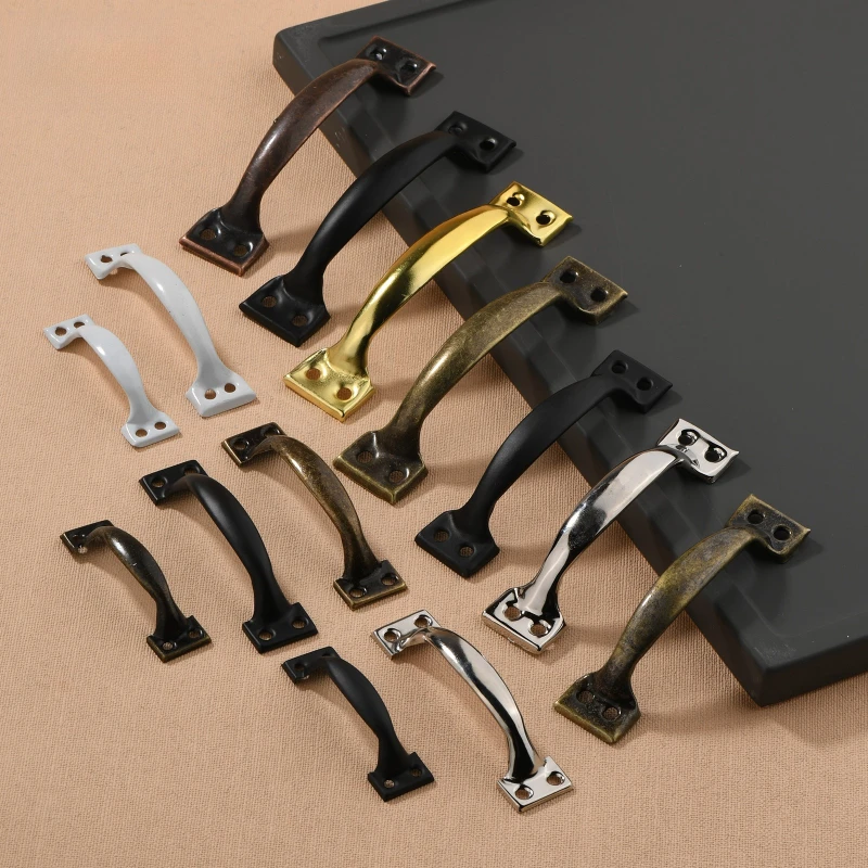 Iron Furniture Pull with Bow-Shaped Black Silver Barn Door Knob Drawers Handle 2Pcs Wardrobe Cabinet Door Garages Sheds Hardware