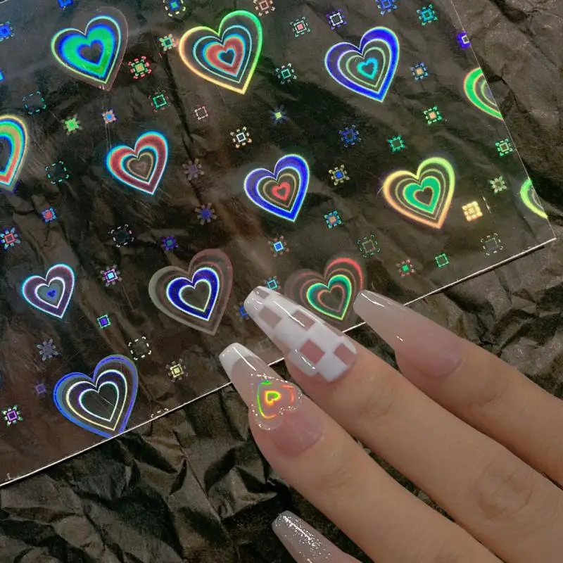 Aurora Laser Heart Nail Art Sticker Super Shiny Love Star Pattern Nail Glass Foil Film Sticker Manicure Nail Decoration