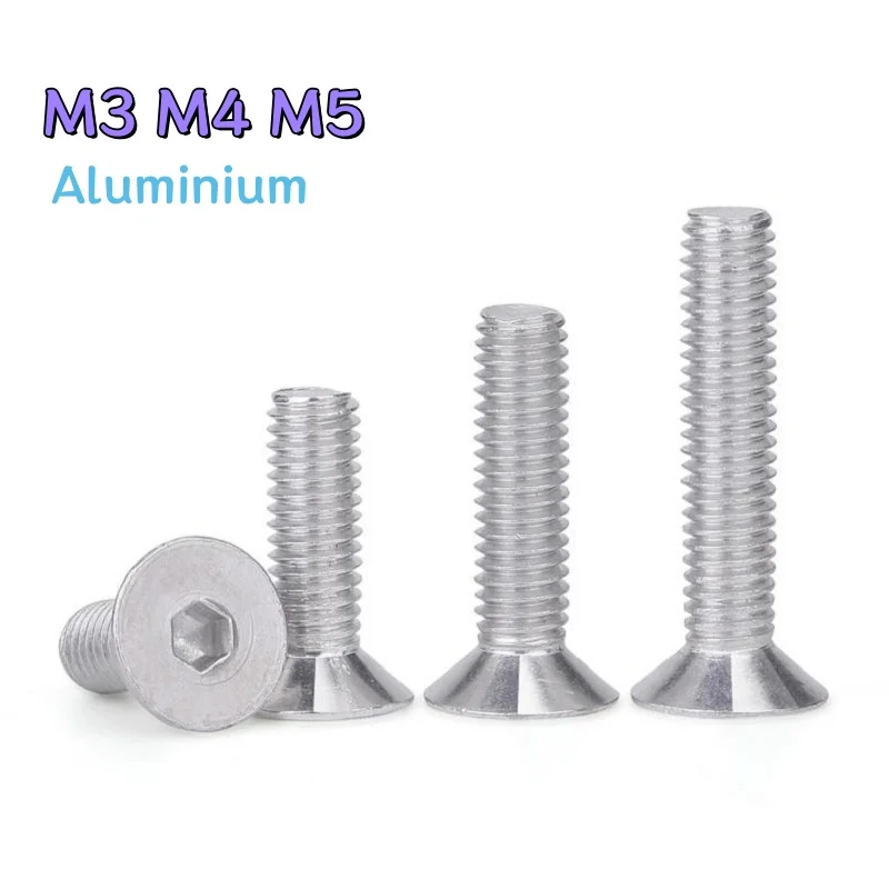 M3 M4 M5  Aluminium  Alloy Hexagon Hex Socket Countersunk Screw Flat Head Allen Bolts 6061