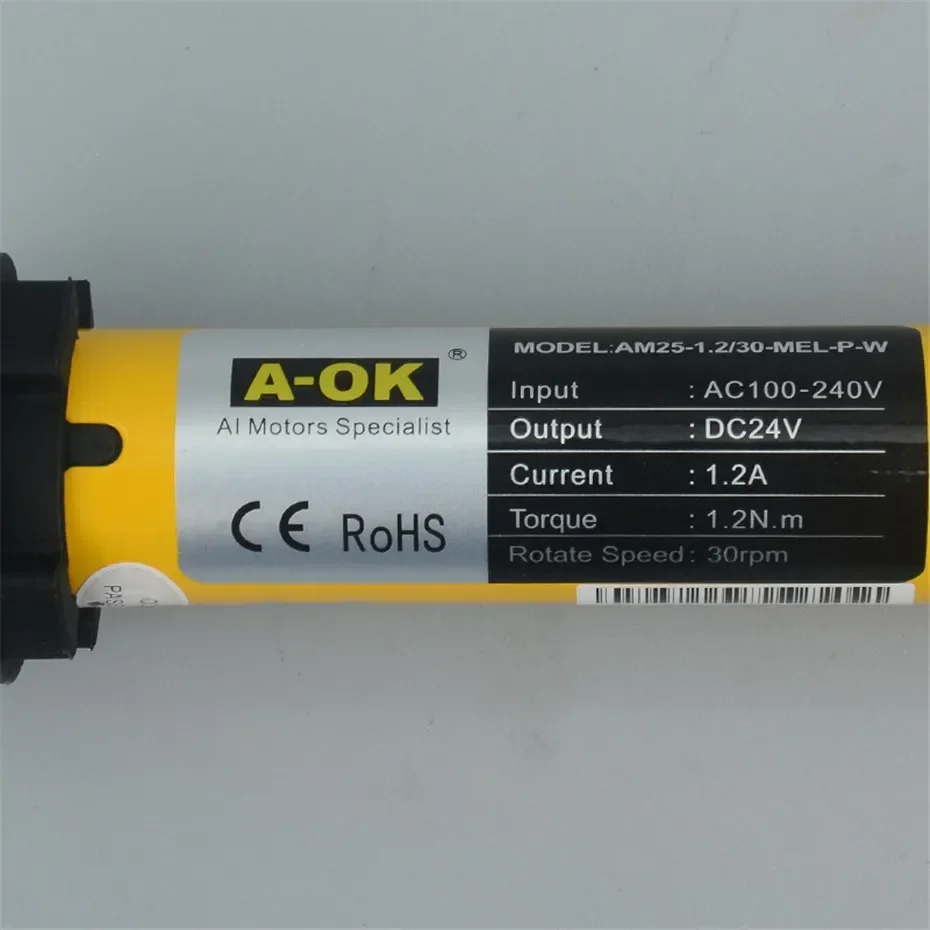 A-OK AM25 1.2/30 Rolling Tubular Motor, RF433 Remote Tuya WiFi App for Rolling/Roman Curtain/Sun Blinds, AC100-240V, 38mm Tube
