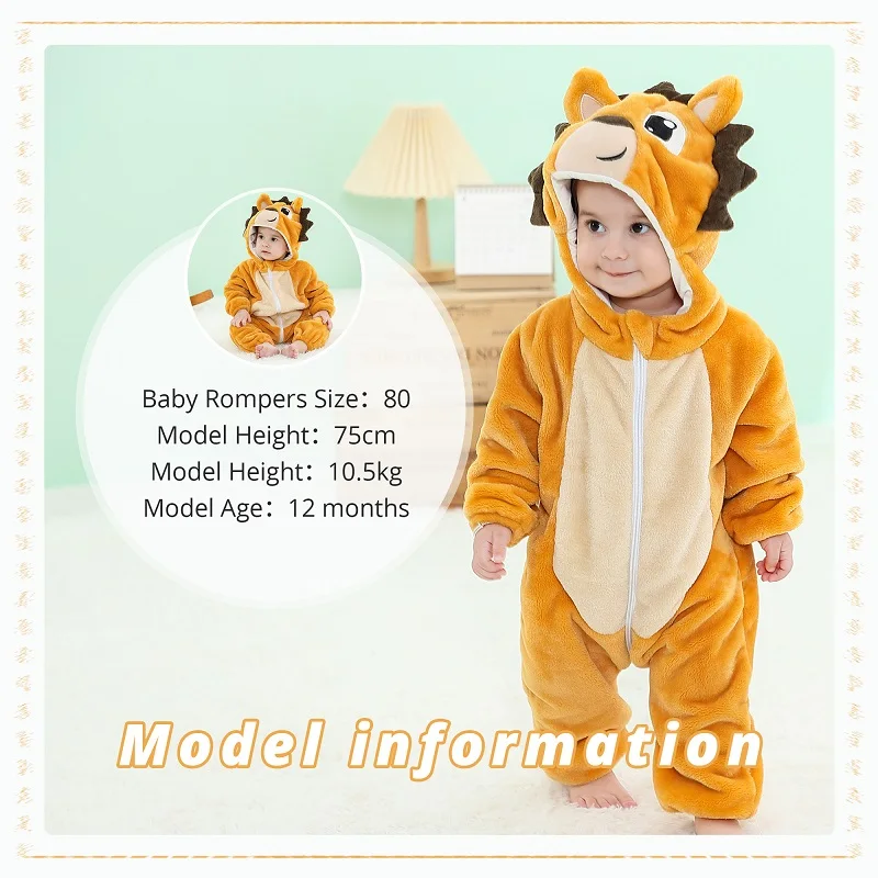 MICHLEY Halloween Costume Infant Baby Clothes Rompers Winter Flannel Hooded Bodysuits Pajamas Animals Overall Jumpsuit For Bebe